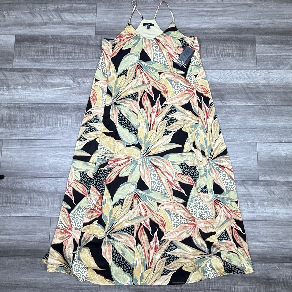 Nicole Miller Palma Satin Maxi Dress Women's Green Tropic Print Size MEDIUM NWT - Picture 4 of 8